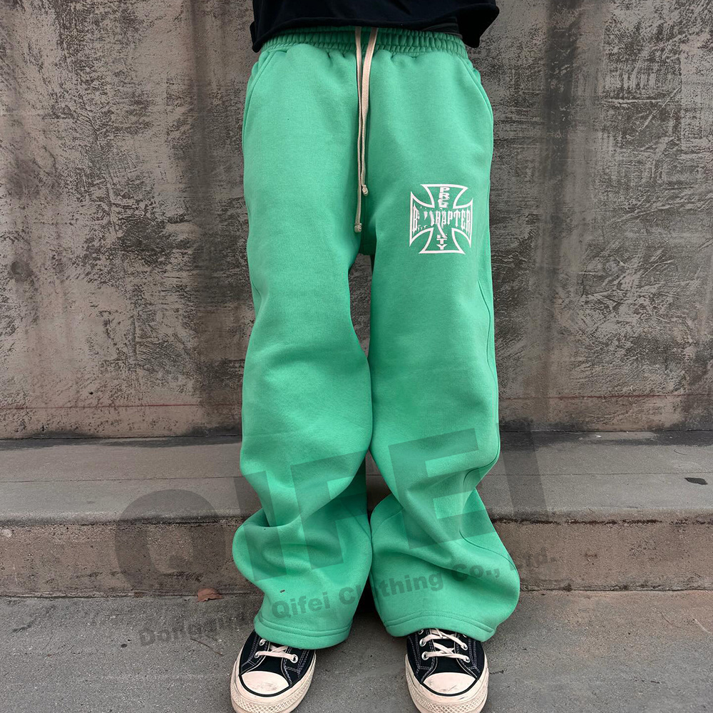 Wholesale custom acid washed casual mens pants jogger heavyweight vintage wide straight leg flare men  baggy sweatpants