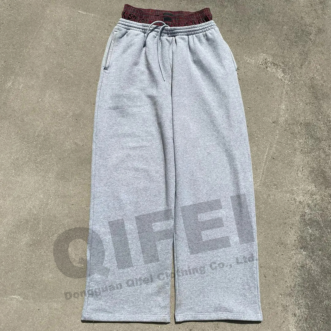 Custom straight baggy streetwear blanks french terry cotton double waistband sweatpants for men