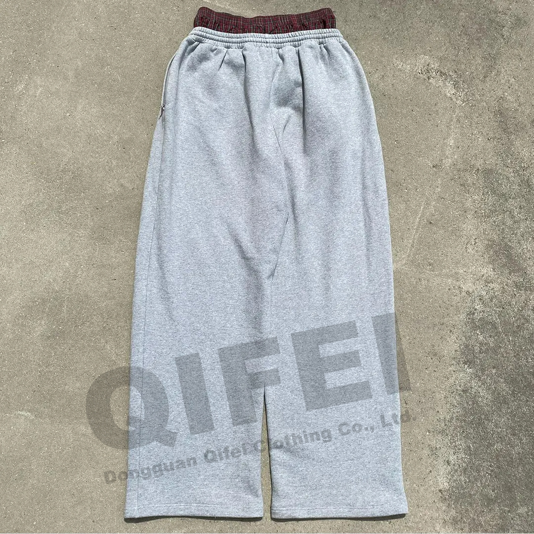 Custom straight baggy streetwear blanks french terry cotton double waistband sweatpants for men