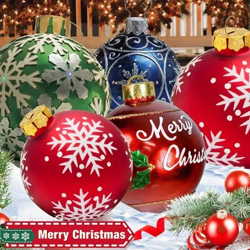 60cm Xmas Decor Christmas Decoration Balloons Outdoor Printing PVC Holiday Atmosphere Crafts Inflatable Toy Ball