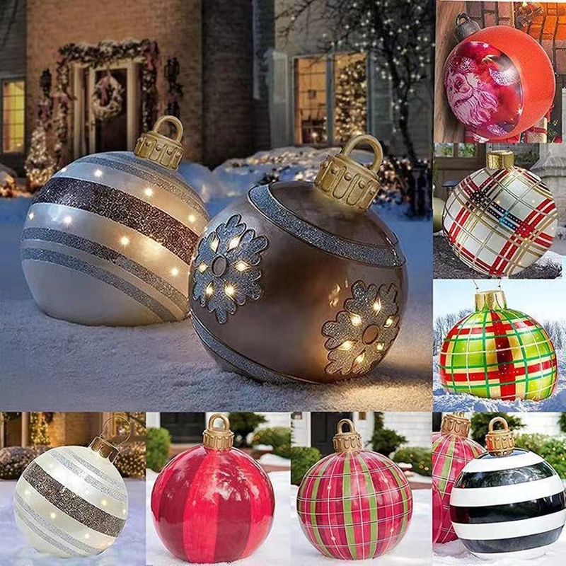 60cm Xmas Decor Christmas Decoration Balloons Outdoor Printing PVC Holiday Atmosphere Crafts Inflatable Toy Ball