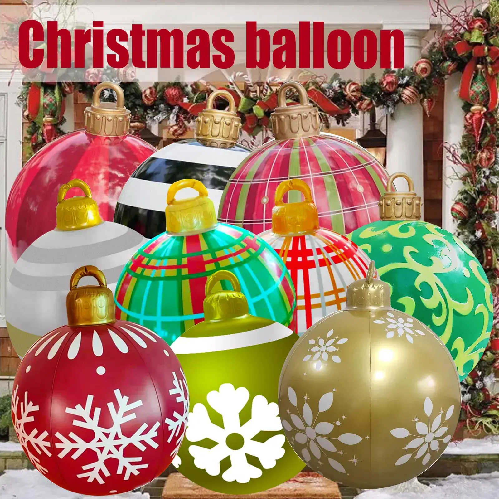 60cm Xmas Decor Christmas Decoration Balloons Outdoor Printing PVC Holiday Atmosphere Crafts Inflatable Toy Ball