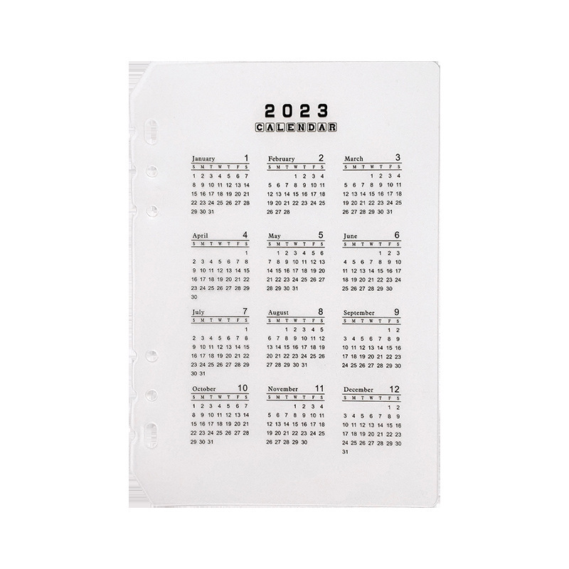 A5 A6 Loose-leaf calendar 2024 Calendar Divider Sheet Partition Baffle PP Transparent Matte Standard 6 Holes Divider For Binder