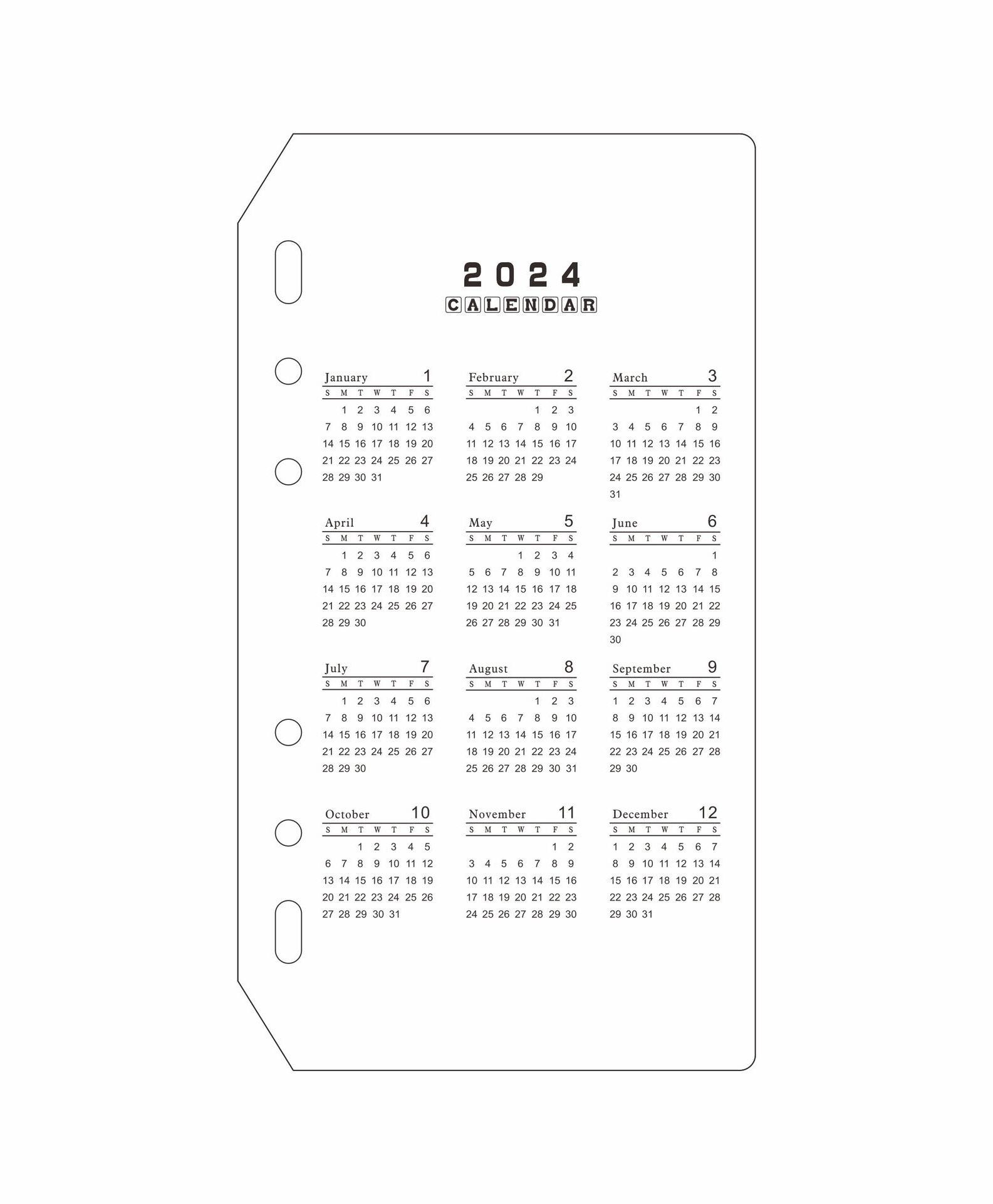 A5 A6 Loose-leaf calendar 2024 Calendar Divider Sheet Partition Baffle PP Transparent Matte Standard 6 Holes Divider For Binder