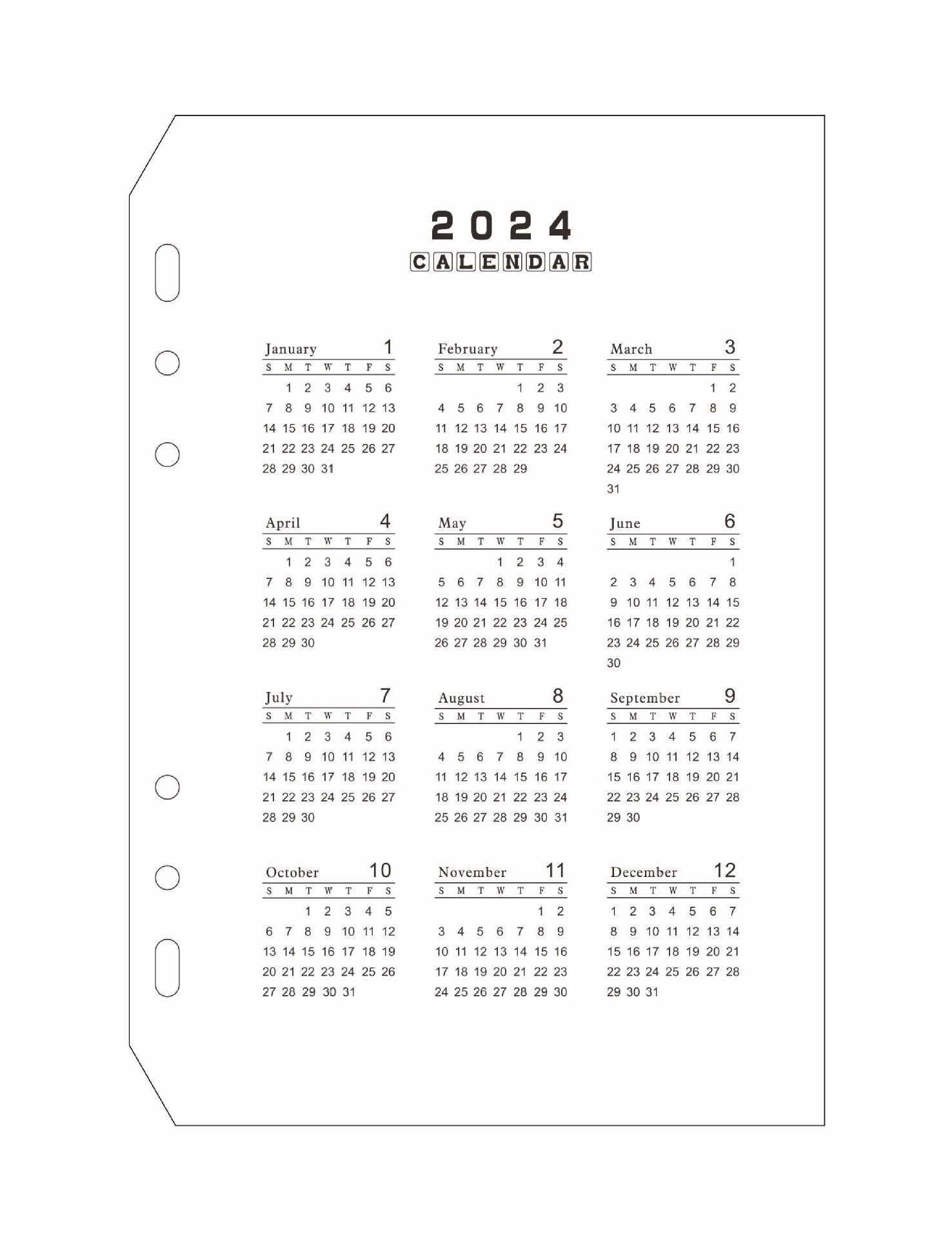 A5 A6 Loose-leaf calendar 2024 Calendar Divider Sheet Partition Baffle PP Transparent Matte Standard 6 Holes Divider For Binder