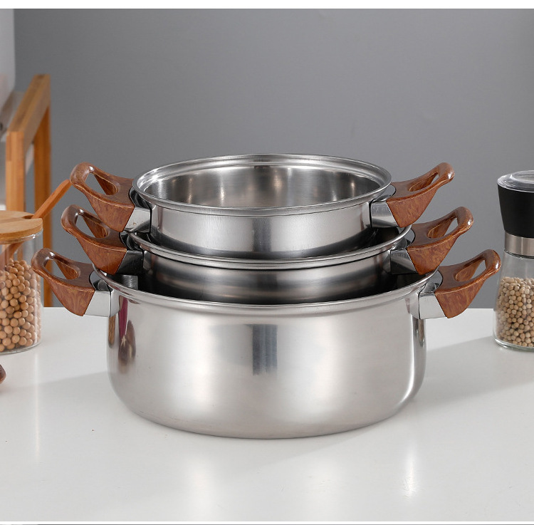 New Stock Arrival 12 Pcs Luxury Non Stick Stainless Steel Cookware Set Pots And Pans Cook Pot Set Cookware With Wooden Handle