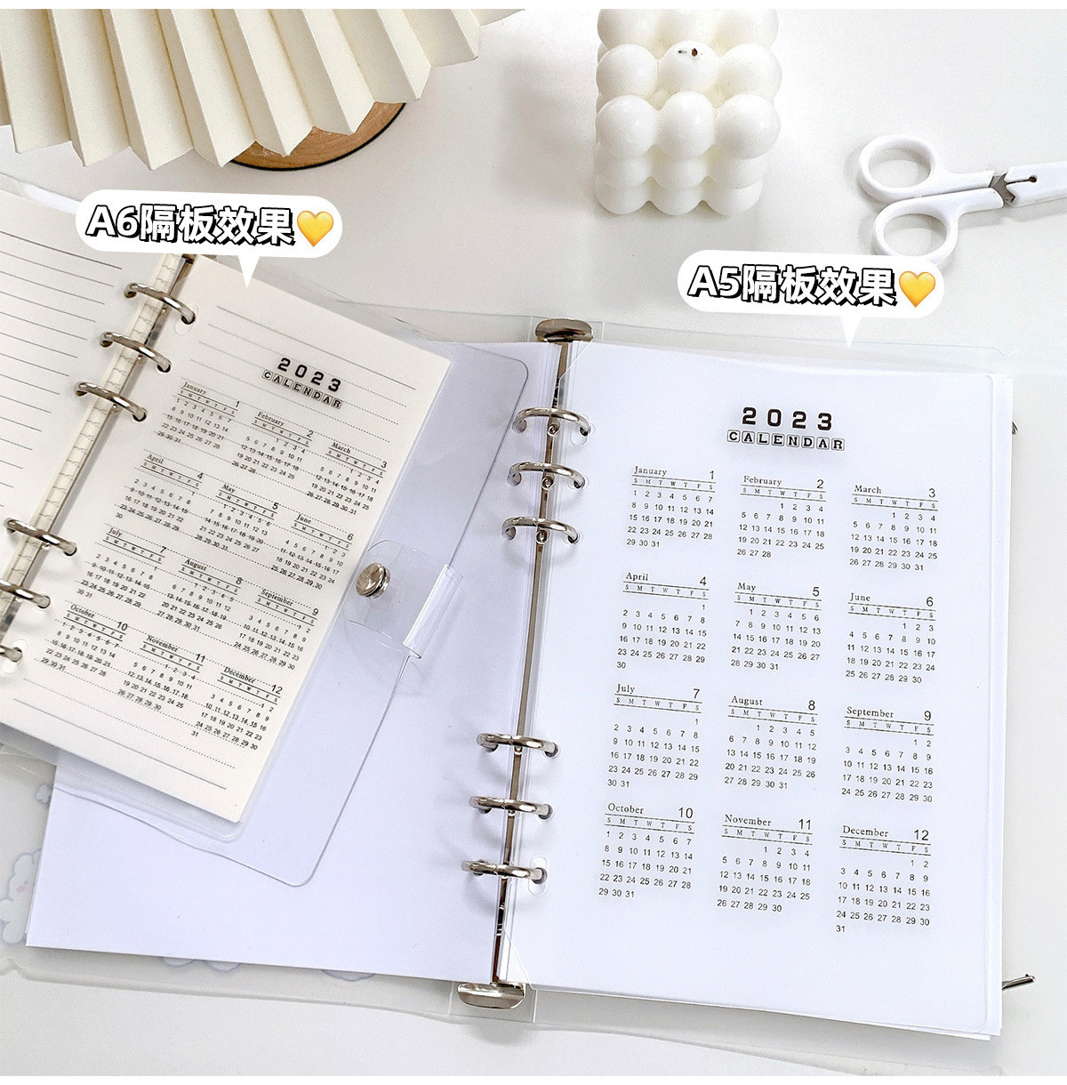 A5 A6 Loose-leaf calendar 2024 Calendar Divider Sheet Partition Baffle PP Transparent Matte Standard 6 Holes Divider For Binder