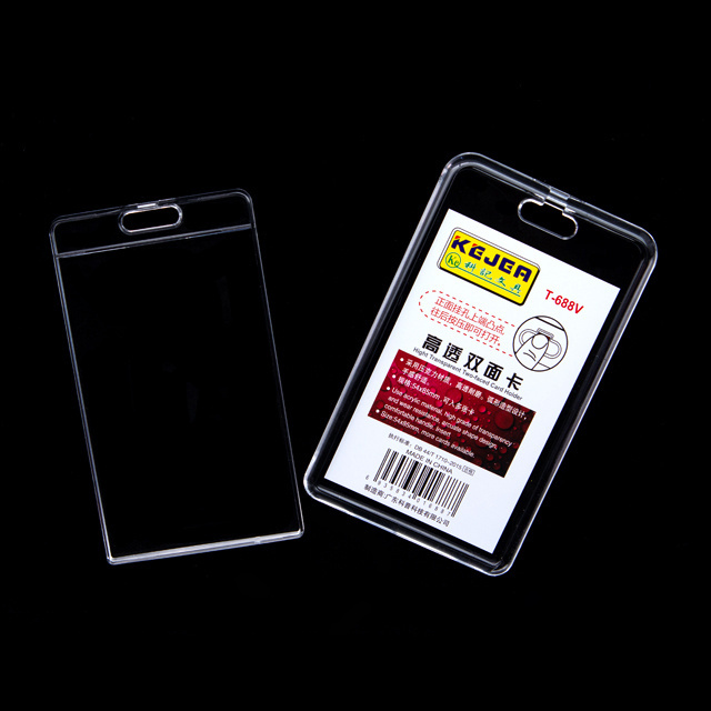 KEJEA High quality vertical PC plastic ID Card Holder Double Side name badge holder for exhibition