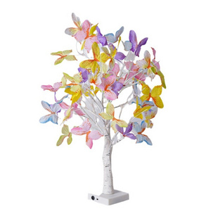 LED Silver Birch Colorful Butterfly Tree Light USB/Battery Powered Christmas Holiday Home Decoration Desktop