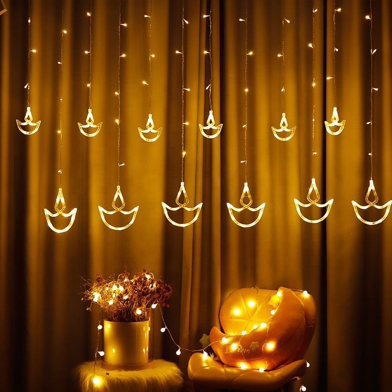 Diwali India Fairy Divas Diya Ramadan Muslim Eid Garden Party Holiday Decoration Wall Window Led Curtain Boat String Lights