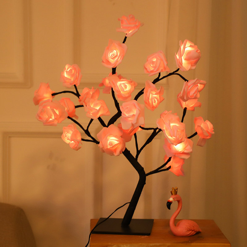 Led Rose Table Lamp Romantic Flower Night Light Wedding Bedroom Indoor Decoration Bonsai Tree Light