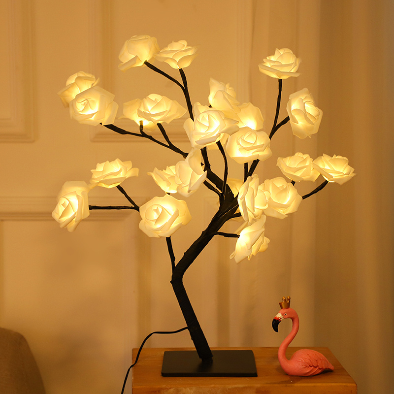 Led Rose Table Lamp Romantic Flower Night Light Wedding Bedroom Indoor Decoration Bonsai Tree Light