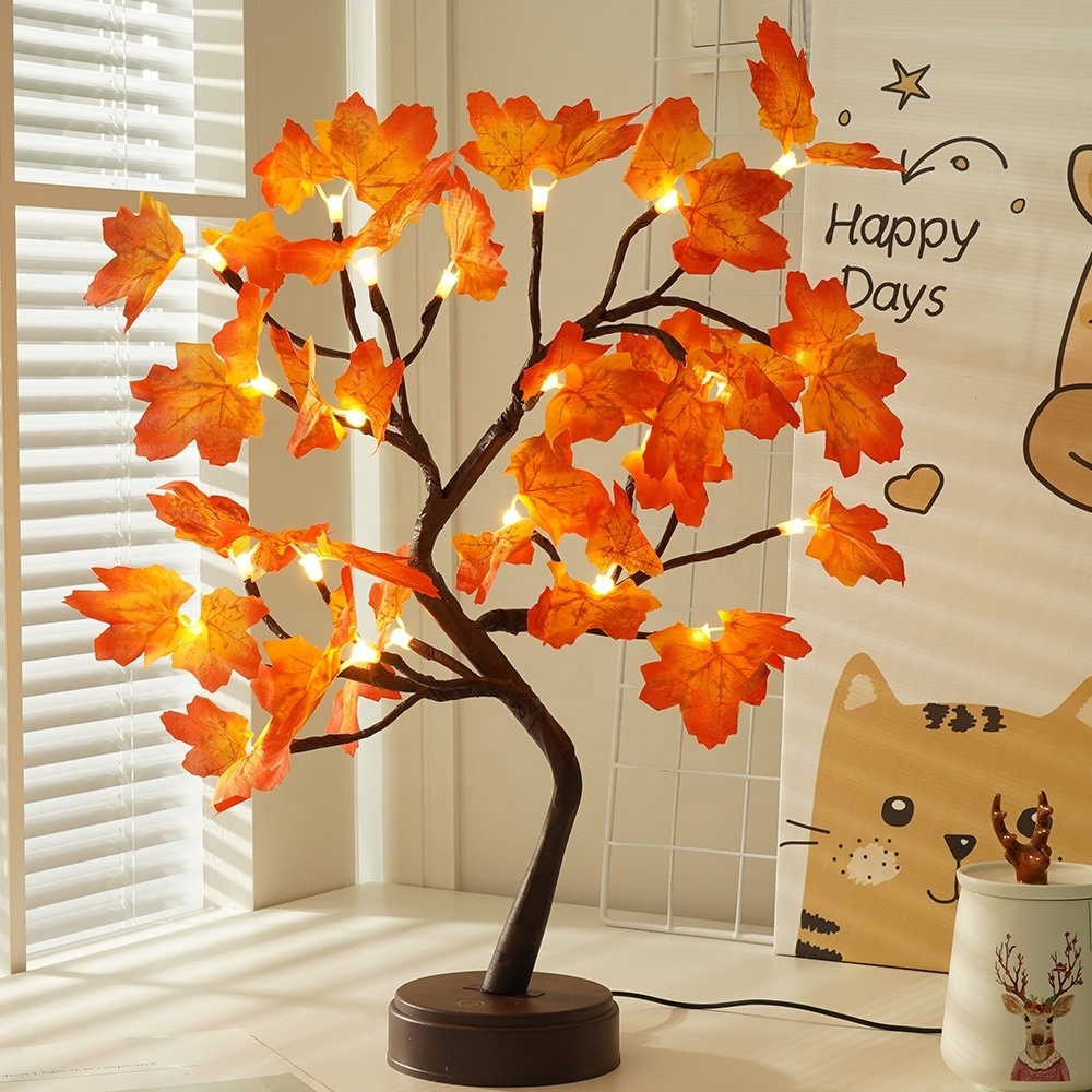 Maple leaf Tree Lights Motif decorative Desktop Table Lamp  Holiday Decoration Night Light Indoor For Home By USB Or Battery