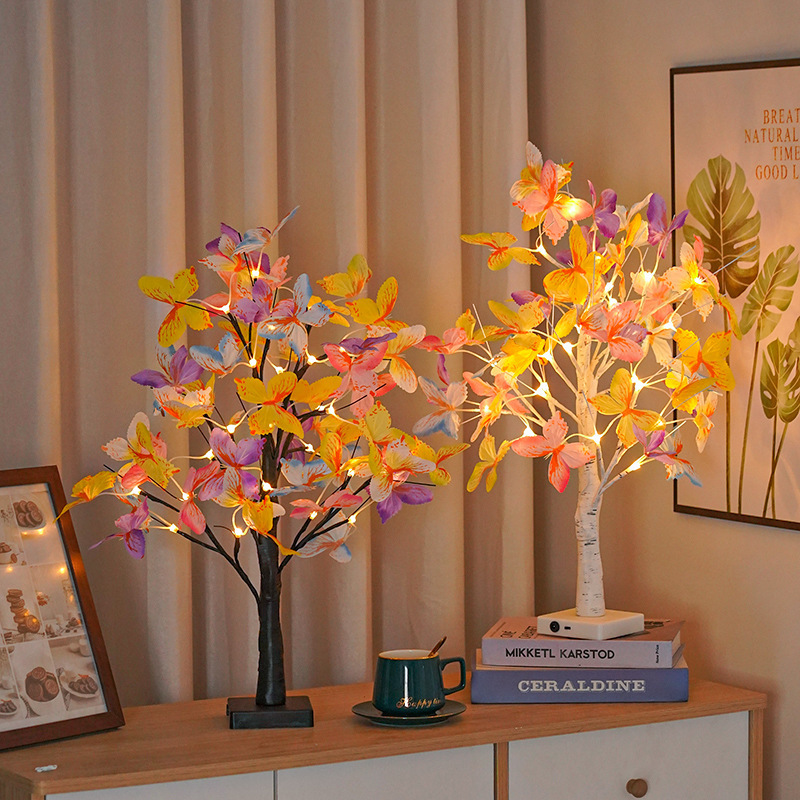 Butterfly Blossom Tree Light 24LED Lighted Tabletop Lamp USB Powered Artificial Flower Bonsai Tree Lamp