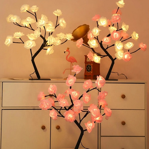 Led Rose Table Lamp Romantic Flower Night Light Wedding Bedroom Indoor Decoration Bonsai Tree Light