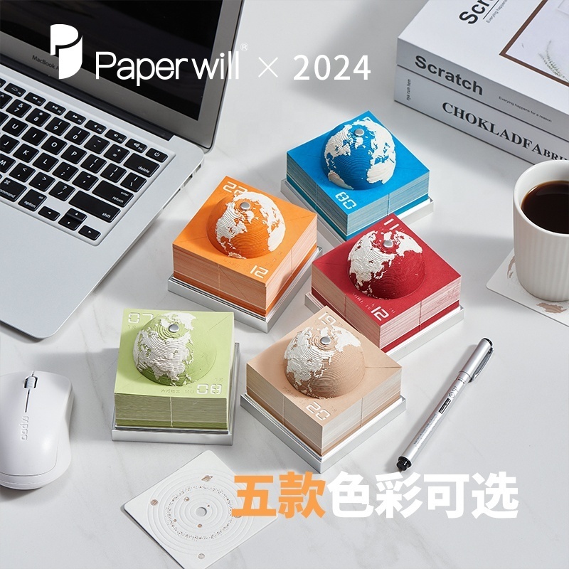 Unique gift 3D memo pad for new Year 2024 earth calendar