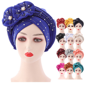 autogele nigerian auto gele aso oke african headtie muslim women hats hijab headscarf turban flower decor gele head wrap cap