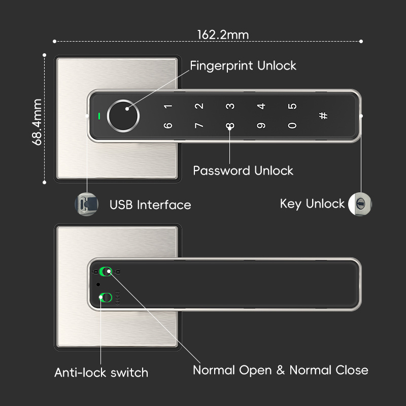 KERONG Modern Zinc Alloy Bedroom Electric Wooden Door Smart Door Lock Handle Lock