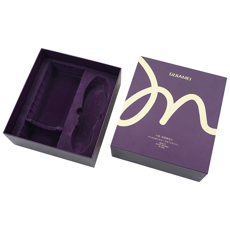 Luxury Purple Rigid Cardboard Paper Lift Off Lid Gift Box Paper Gift Box with EVA Foam for Cosmetics Jewelry & Gifts Packaging