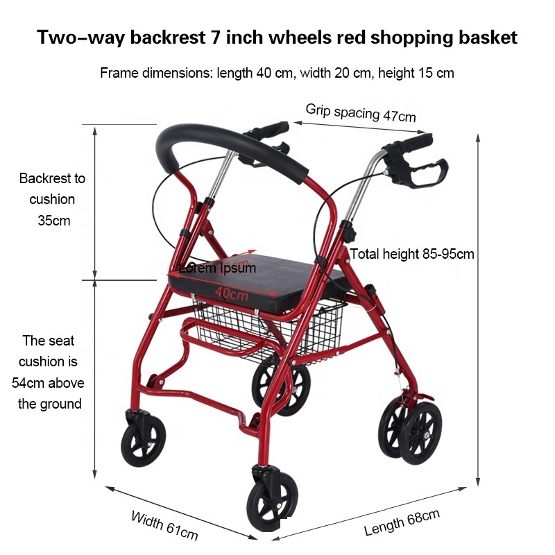 Folding Walker Portable Patient Adjustable Shopping Medical Outdoor Steel Rollator Walker With Seat