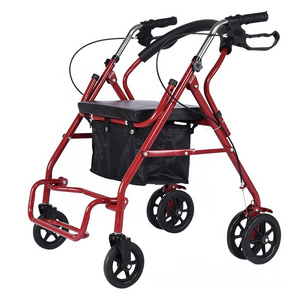 Folding Walker Portable Patient Adjustable Shopping Medical Outdoor Steel Rollator Walker With Seat