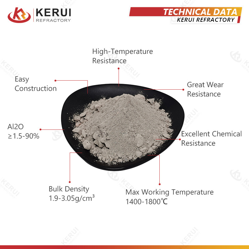 KERUI Alumina Cement Silicon Carbide Insulation Light Weight Magnesia Monolithic Corundum Mullite Refractory Mortar Castable