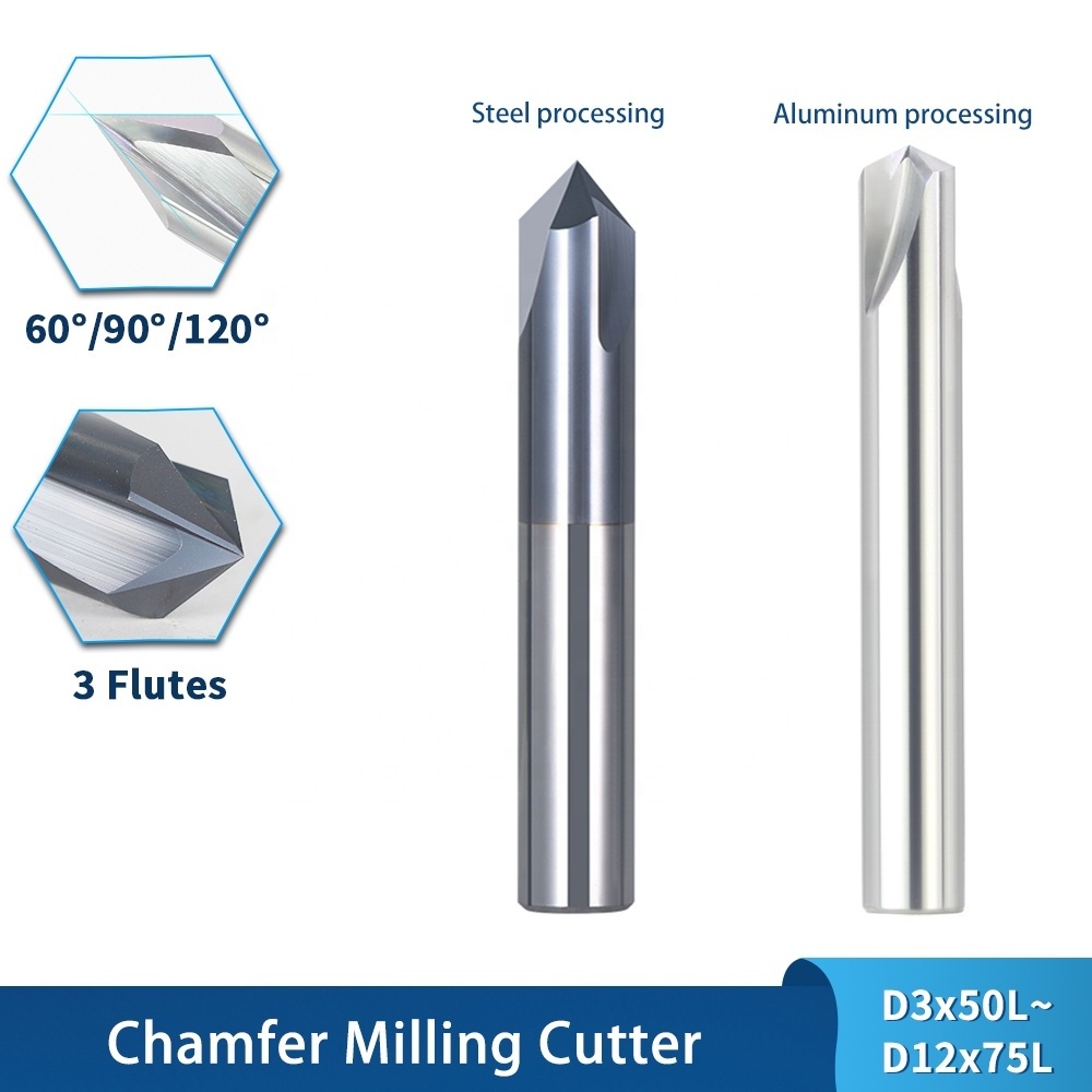 Carbide 45/60/90 Degree Chamfering End Mill 3 Flutes V Groove Chamfer Milling Cutter for Steel & Aluminum