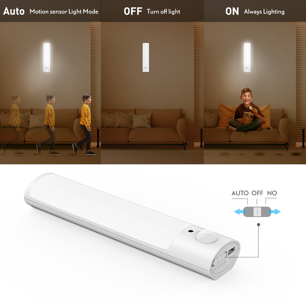 Smart Rechargeable Battery Powered Motion Sensing LED Night Light for Home Bedroom Corridor