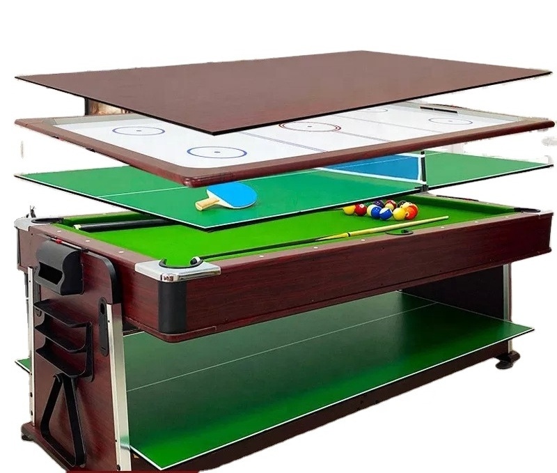 Customs Hot Sell 4 in 1 7FT Multi Game Air Hockey Table Tennis Table Flip Pool Billiard Table