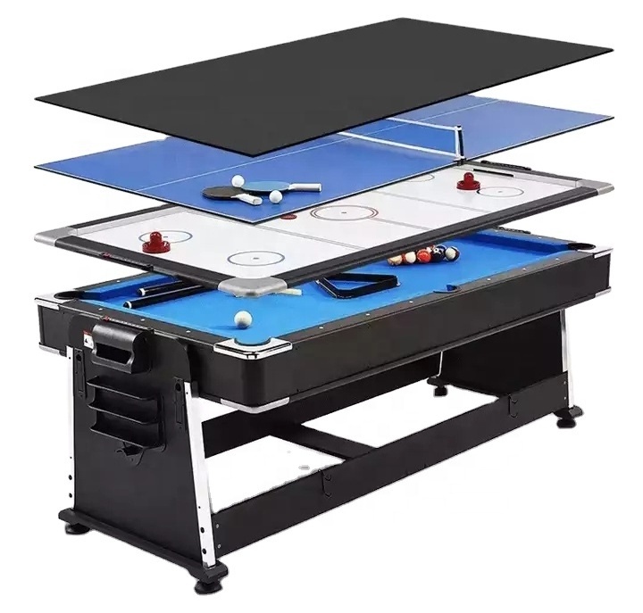 Factory Price  7ft  4 In 1 Multi function air hockey ping-pong functions game table snooker billiard pool table with dinning top