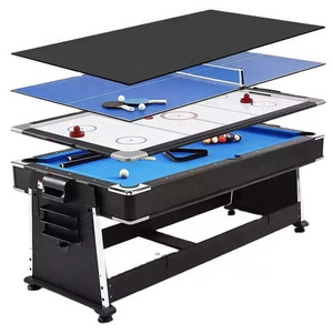 Factory Price  7ft  4 In 1 Multi function air hockey ping-pong functions game table snooker billiard pool table with dinning top