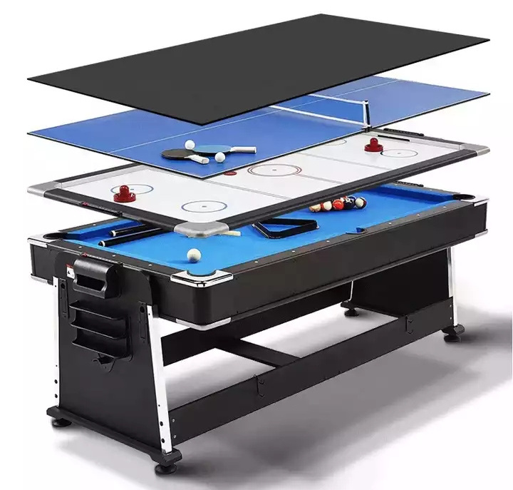 Customs Hot Sell 4 in 1 7FT Multi Game Air Hockey Table Tennis Table Flip Pool Billiard Table