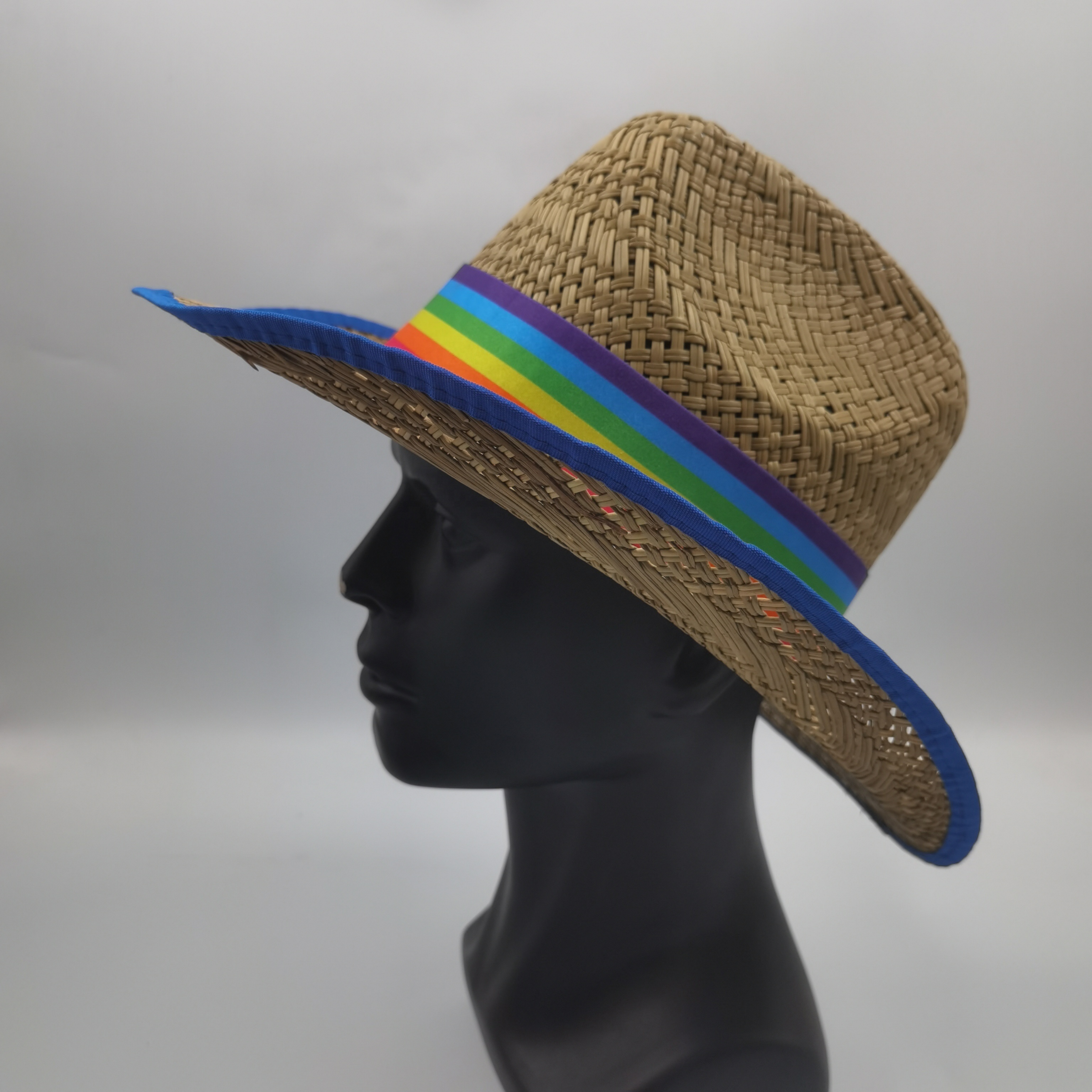 Natural grass straw factory mens women unisex summer sun wide brim outback straw round up cowboy cowgirl hat