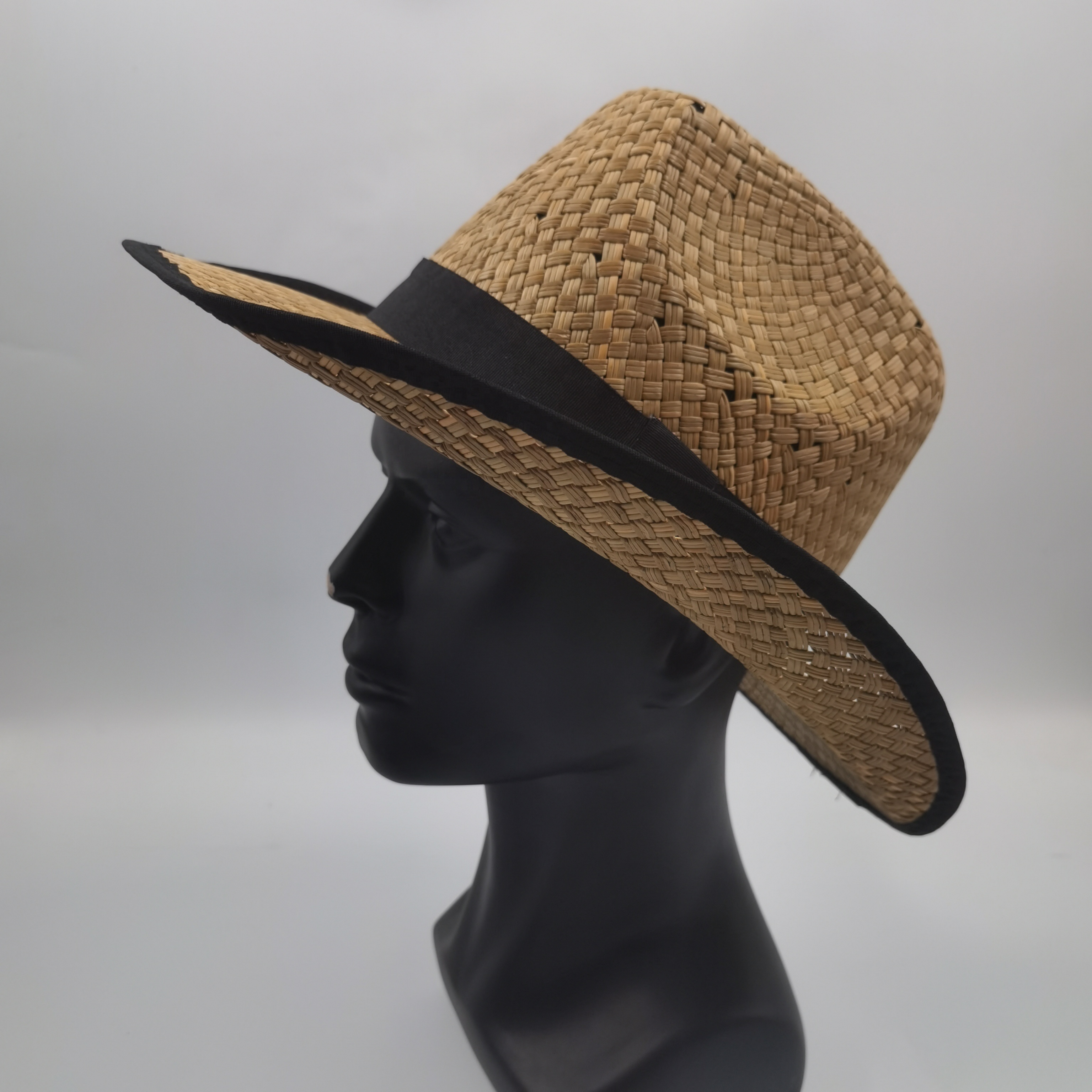 Natural grass straw factory mens women unisex summer sun wide brim outback straw round up cowboy cowgirl hat