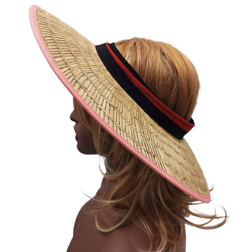 wholesale buy bulk underneath printed natural grass woven summer beach sun visor women ladies wide brim open top straw hats