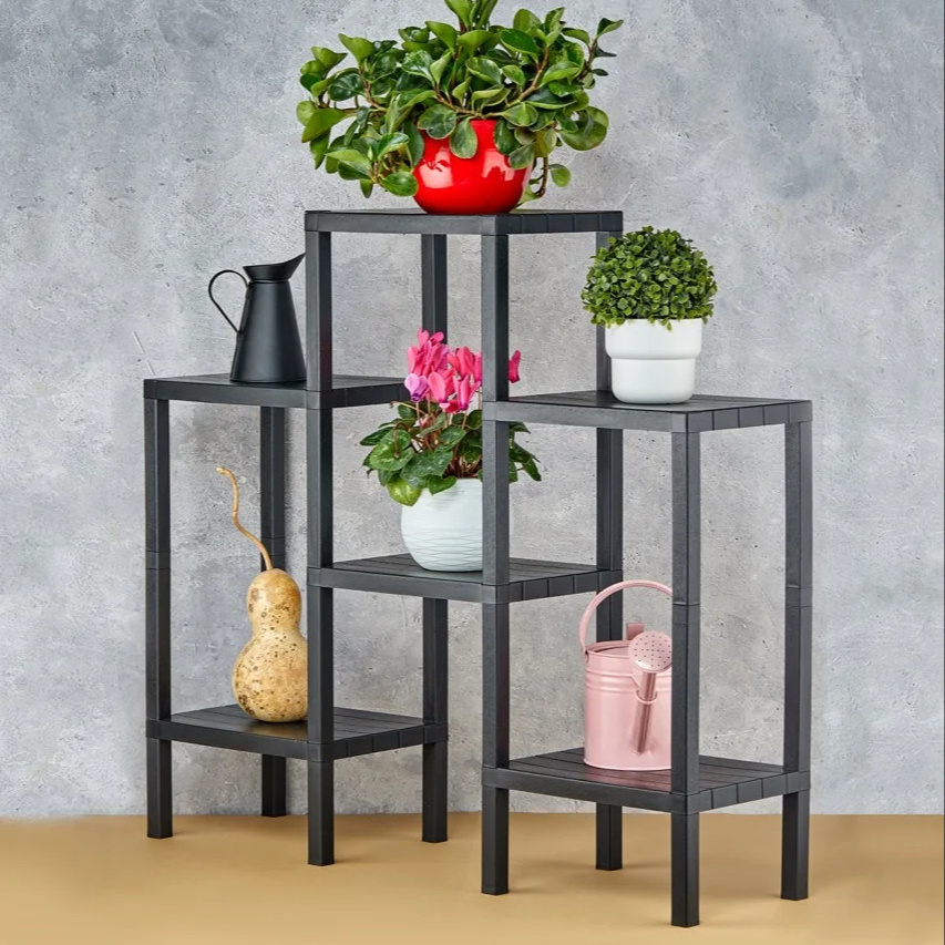 Multi-Layer Black Plastic Folding Shelves Decorative Shelves Units 6-Tier Display Shelving Units Storage Collapsible Shelf