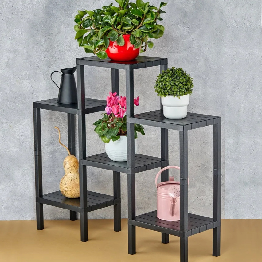 Multi-Layer Black Plastic Folding Shelves Decorative Shelves Units 6-Tier Display Shelving Units Storage Collapsible Shelf