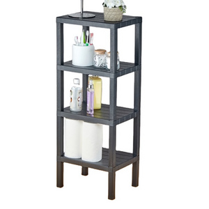 Multi-Layer Black Plastic Folding Shelves Decorative Shelves Units 4-Tier Display Shelving Units Storage Collapsible Shelf