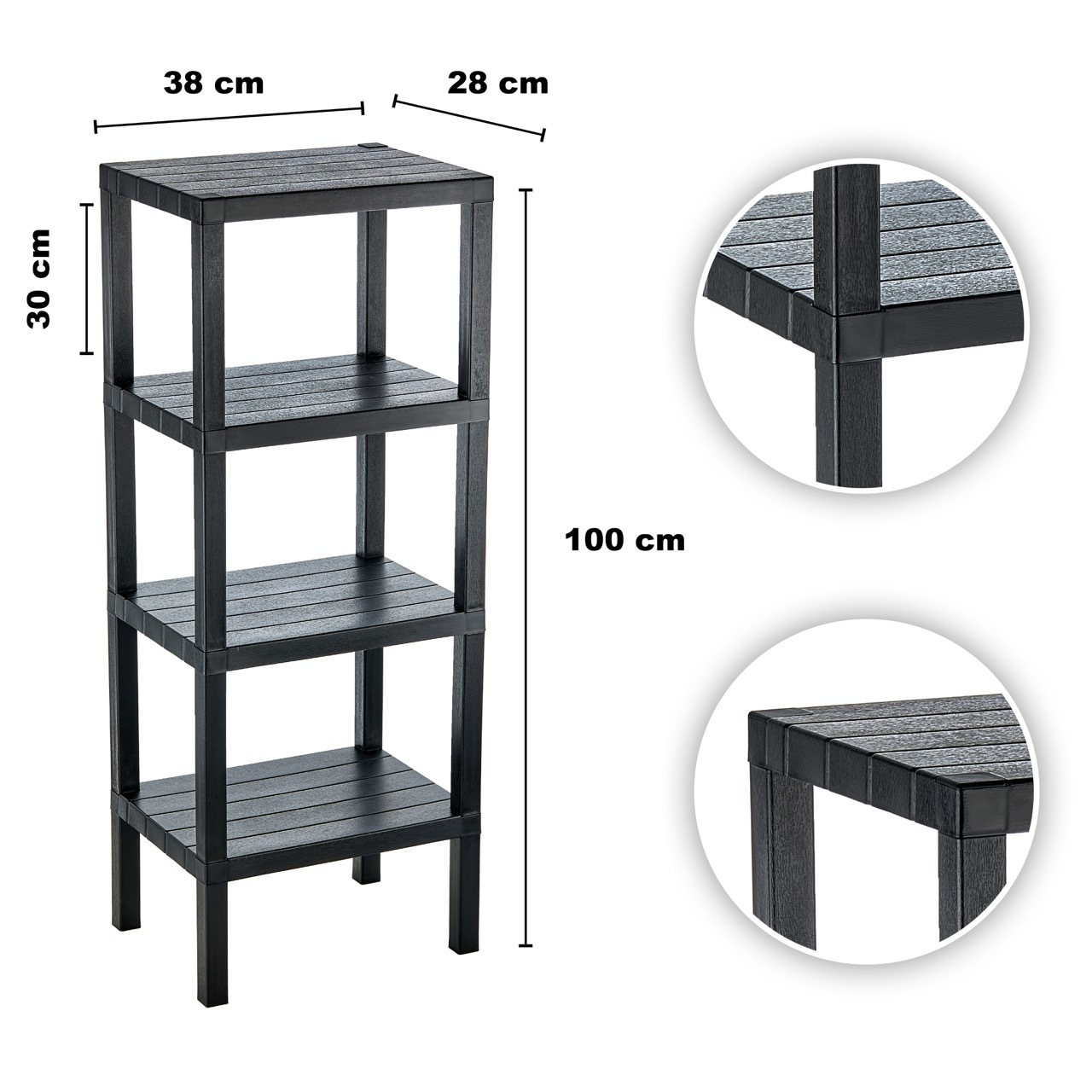 Multi-Layer Black Plastic Folding Shelves Decorative Shelves Units 4-Tier Display Shelving Units Storage Collapsible Shelf