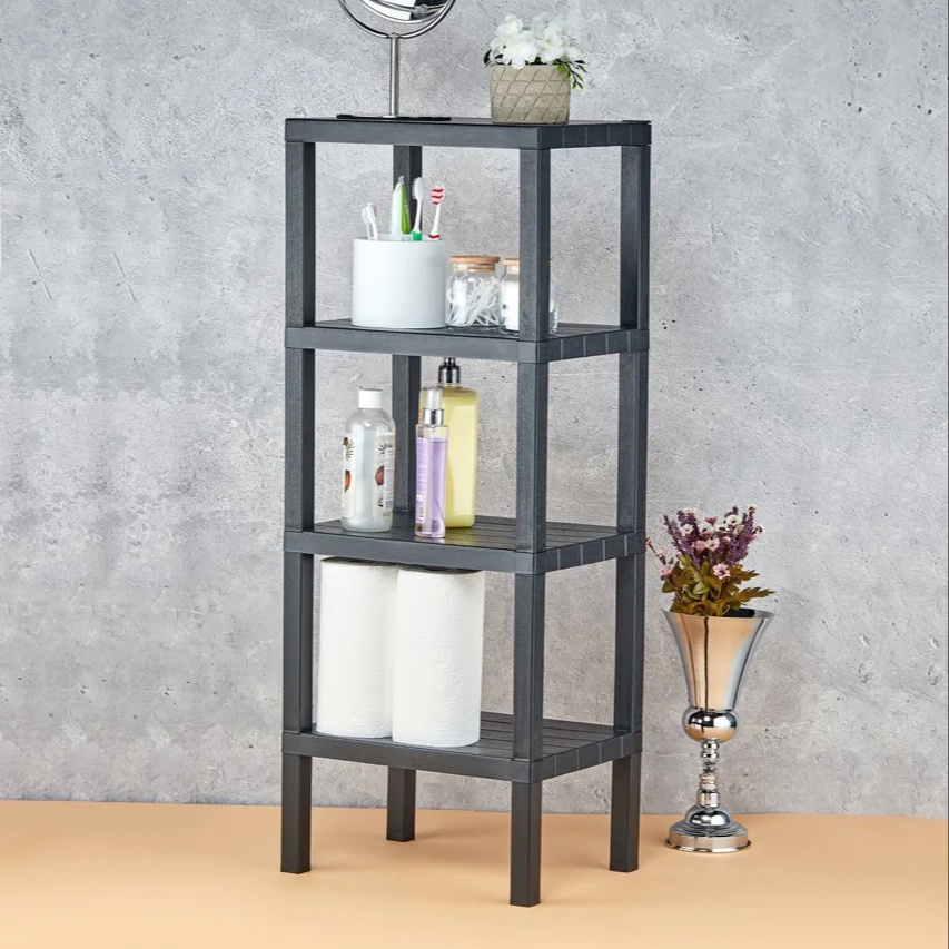 Multi-Layer Black Plastic Folding Shelves Decorative Shelves Units 4-Tier Display Shelving Units Storage Collapsible Shelf