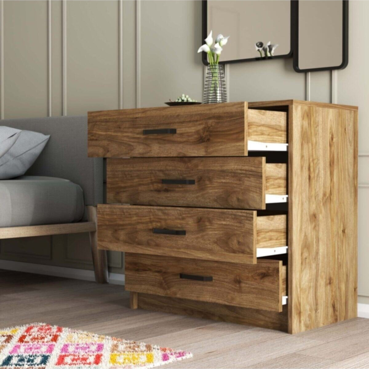 AFOSSA Dresser for Bedroom with 4 drawers European Dresser for Closet Living Room Cabinet Furniture from Turkey Chest of Drawers