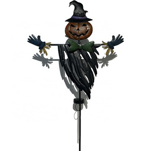 Factory Wholesale Custom Lawn Garden Halloween Decor Solar Powered Outdoor Metal Pumpkin Scarecrow Stake Light