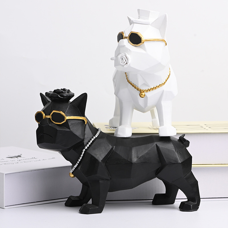 wholesale custom resin Europe animal figurine home table decor large small black and white bull dog statue sculpture