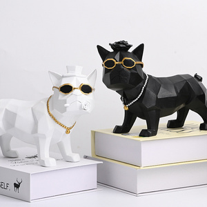 wholesale custom resin Europe animal figurine home table decor large small black and white bull dog statue sculpture