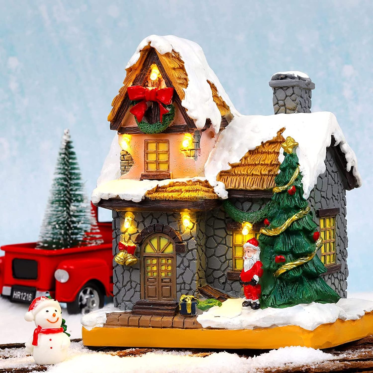 Wholesale Custom Holiday Home Garden Decor Resin Winter Snow Christmas Scene Village Houses with LED Light