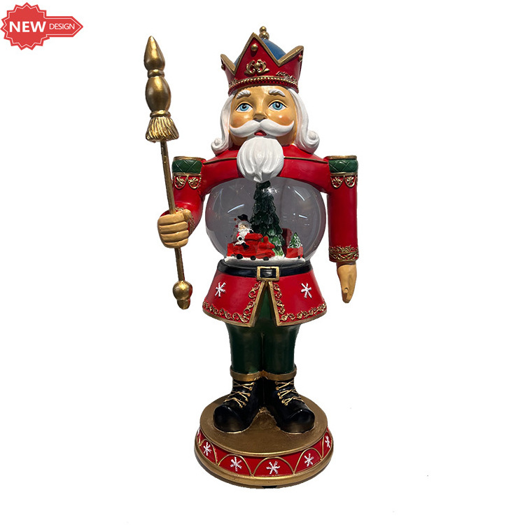 2023 New Design Resin Musical Soldier Nutcracker Figurines Snow Globe For Holiday Home Table Decor