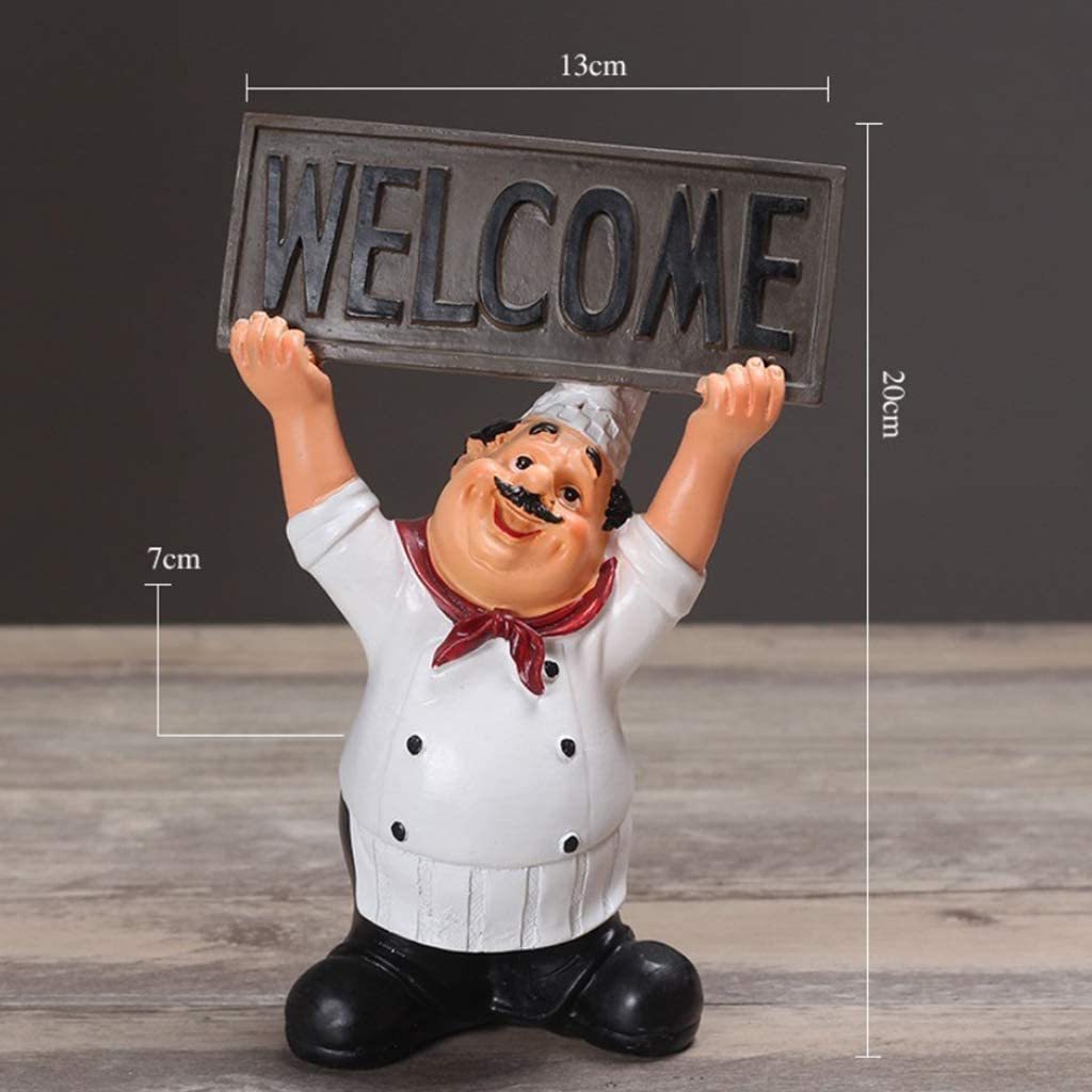 Wholesale Handmade Home Restaurant Kitchen Decor Ornament Resin Fat Chef Statue With Welcome Sign Board