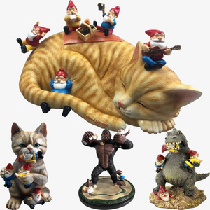 wholesale custom polyresin home outdoor decor naked miniature middle finger large fairy cat Dinosaurs gnome garden statue mold