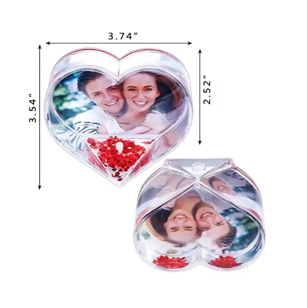 wholesale custom loving gift heart shape photo frame Picture Insert Wedding Souvenir Gift Glitter Heart Snowflakes Snow Globe