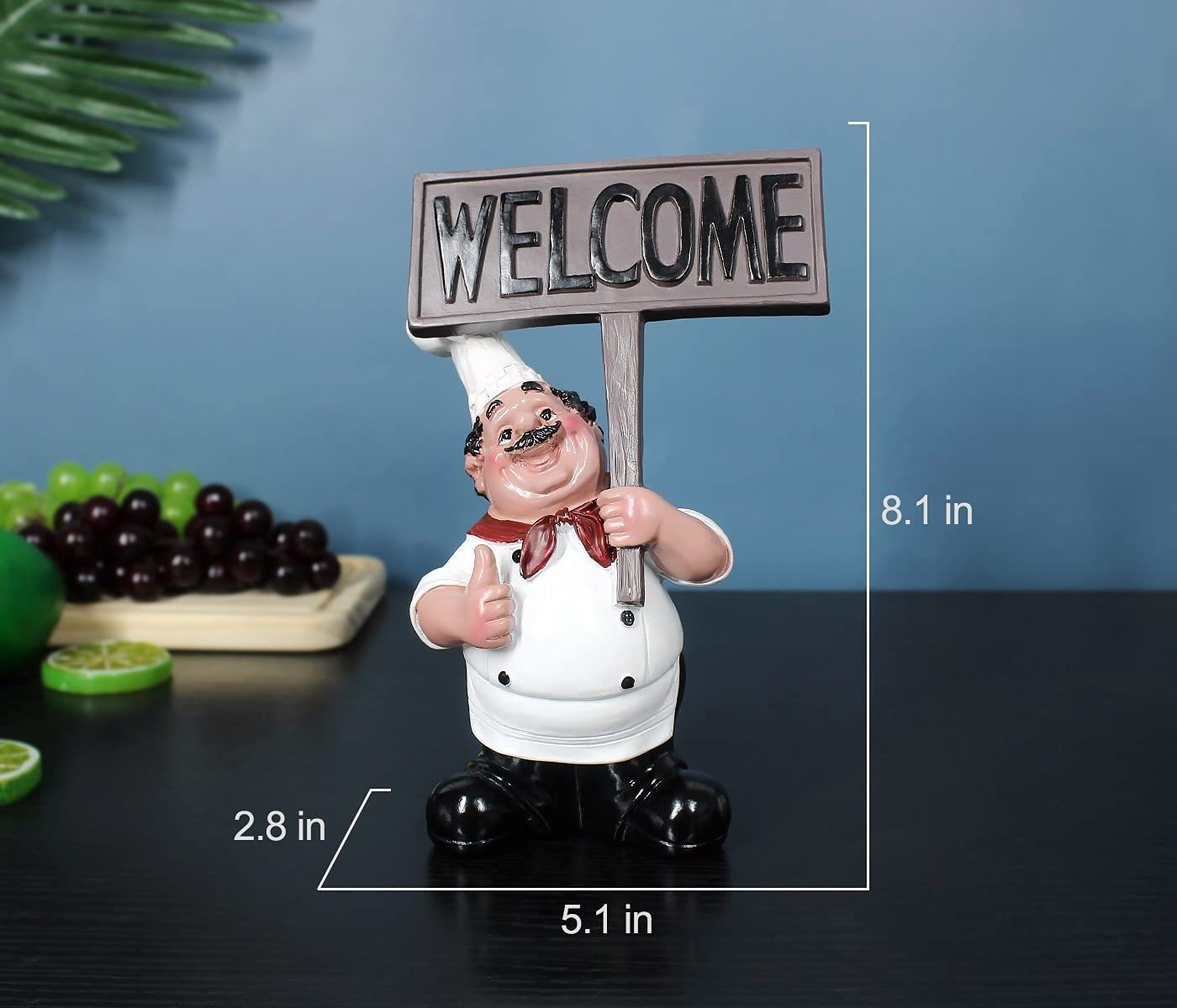 Wholesale Handmade Home Restaurant Kitchen Decor Ornament Resin Fat Chef Statue With Welcome Sign Board